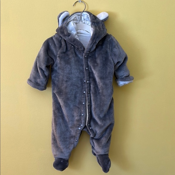 None Other - Gray Fleece Footies with Hood and Ears